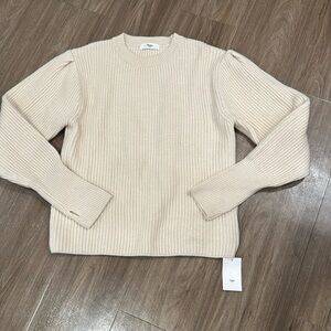 Frankie Shop Wool Blend Puff Sleeve Ribbed Sweater